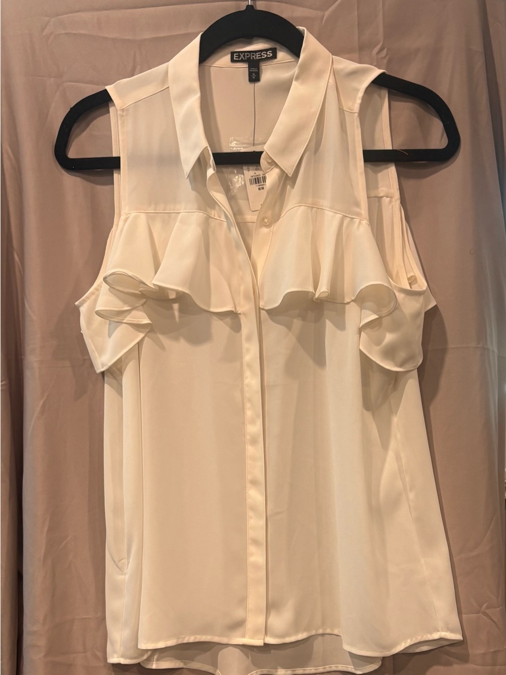 Express Women's Cream Sleeveless Ruffle Button-Front Blouse